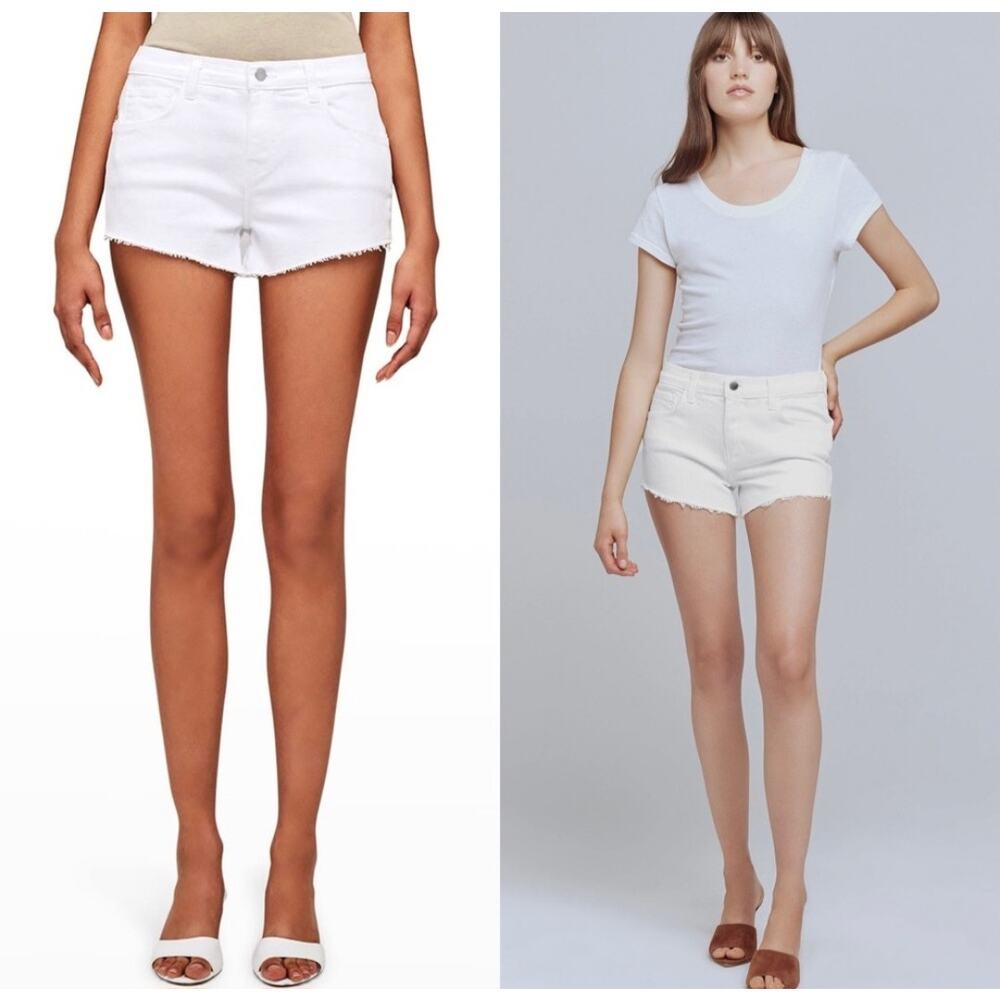 NWT L'AGENCE Ryland White High Rise Frayed Hem Denim Shorts Women's 2 - Picture 10 of 13